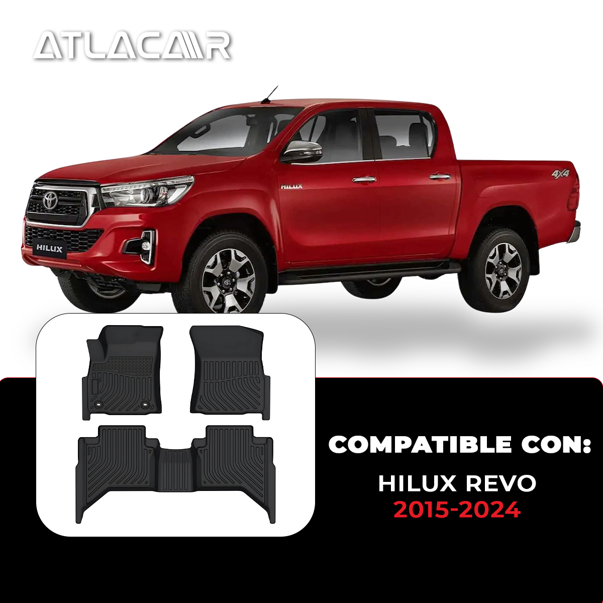 Juego De Tapetes Para Auto Uso Rudo Hilux Revo 2015-2024