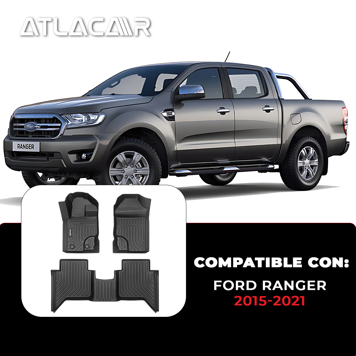 Juego De Tapetes Para Auto Uso Rudo Ford Ranger 2015-2021