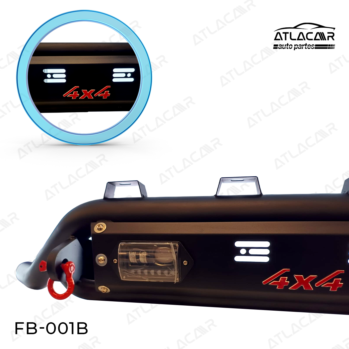 Tumbaburros Negro Mate 4x4con Faros Led Hilux Revo 2015+