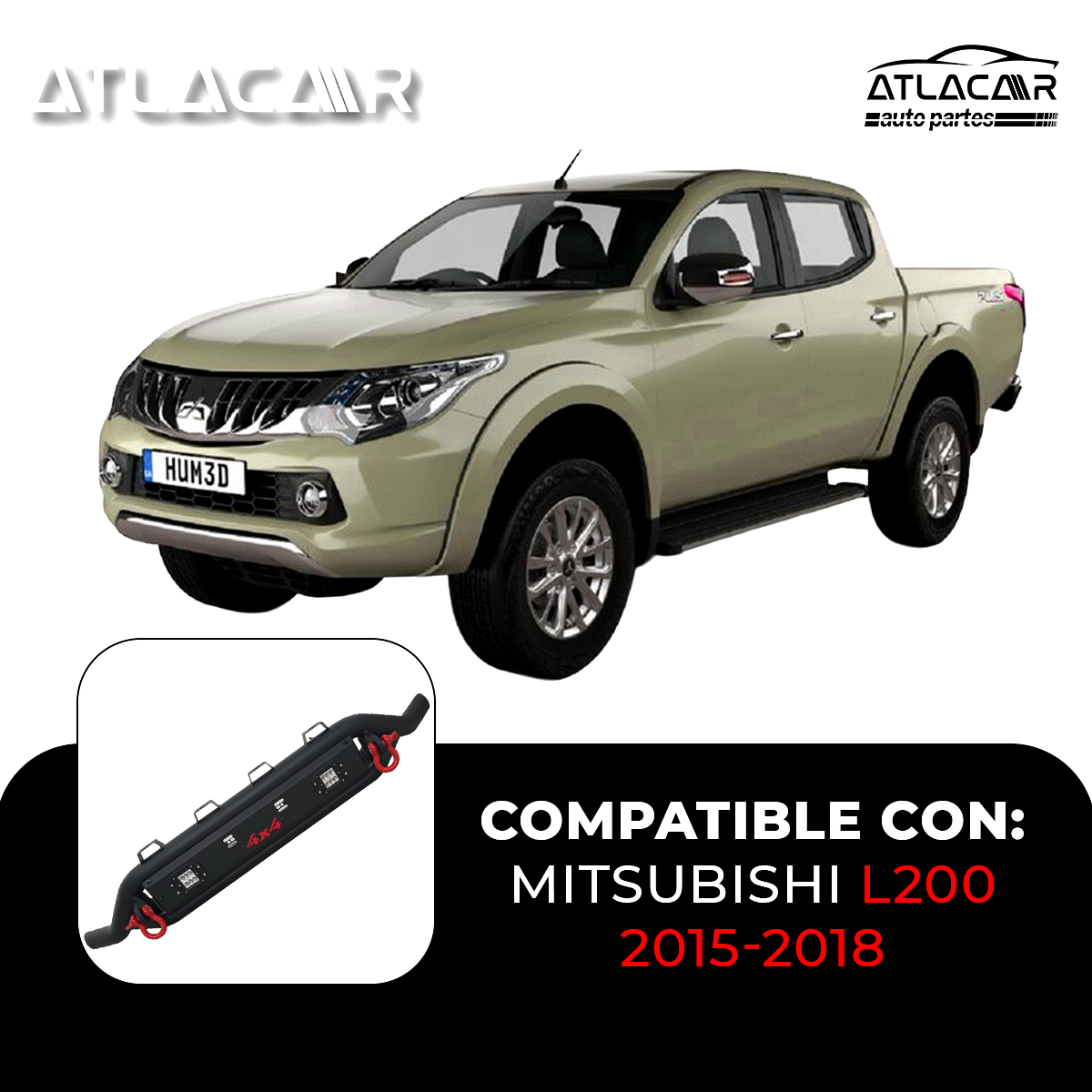 Burrera Negro Mate 4x4 C/luz Led Mitsubishi L200 2015-2018
