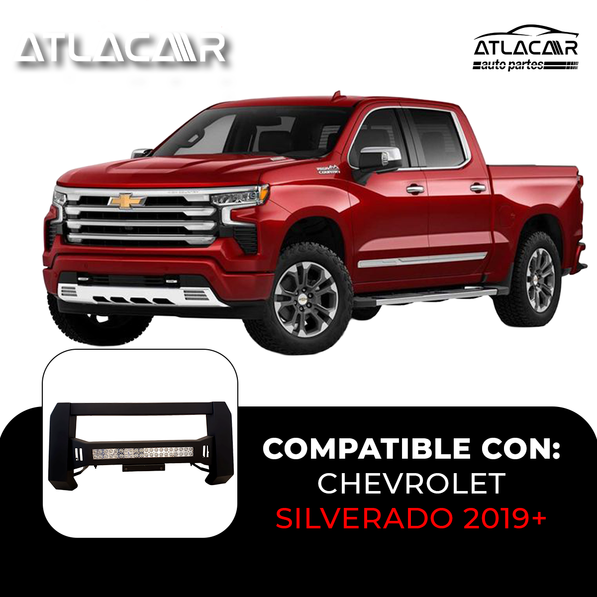 Tumbaburros Con Barra Led Chevrolet Silverado 2019+