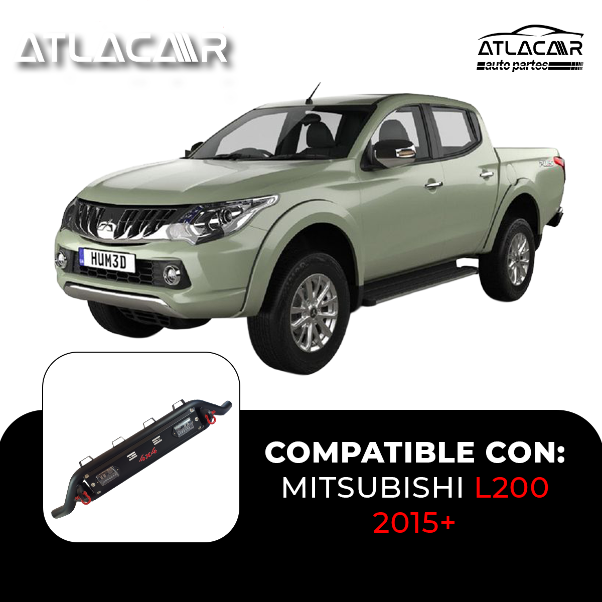 Tumbaburros Negro Mate 4x4con Faros Led Mitsubishi L200