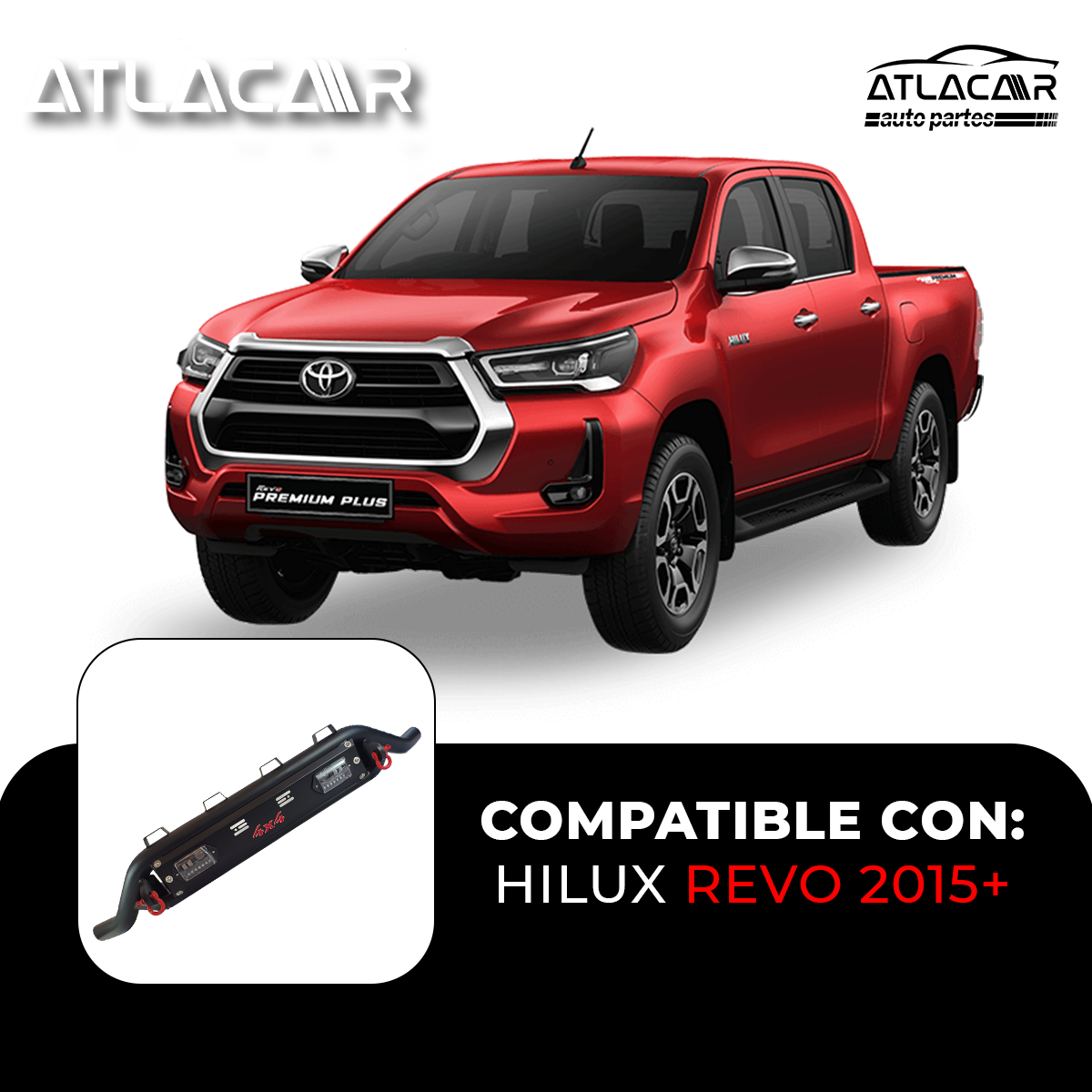 Tumbaburros Negro Mate 4x4con Faros Led Hilux Revo 2015+