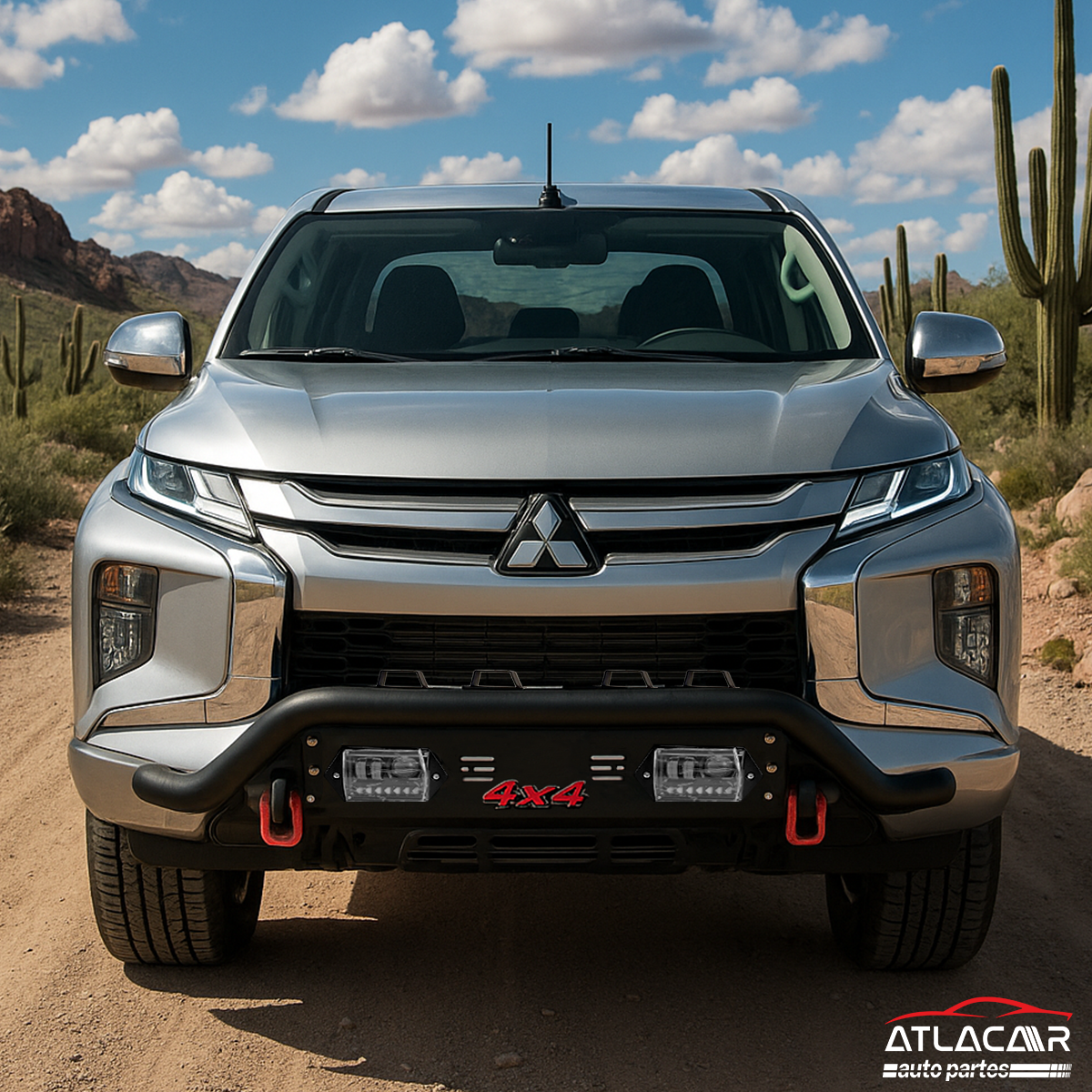 Tumbaburros Negro Mate 4x4con Faros Led Mitsubishi L200