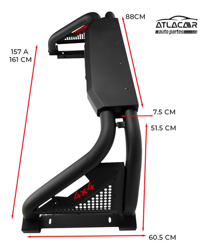 Roll Bar Con Freno Led Para Toyota Hilux Negro